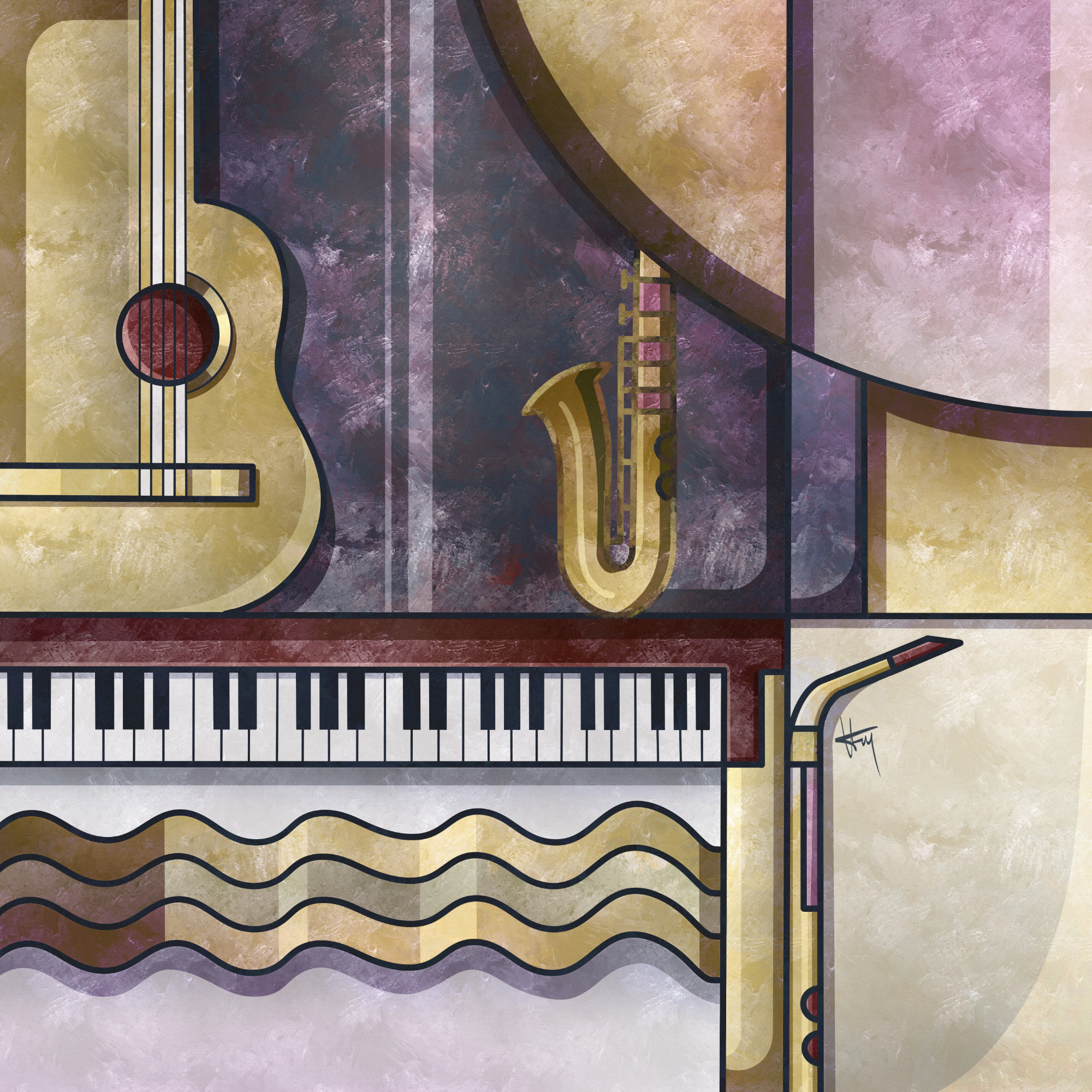 Geometric abstract art - Musical instruments collection by Hakki Fenerci Art