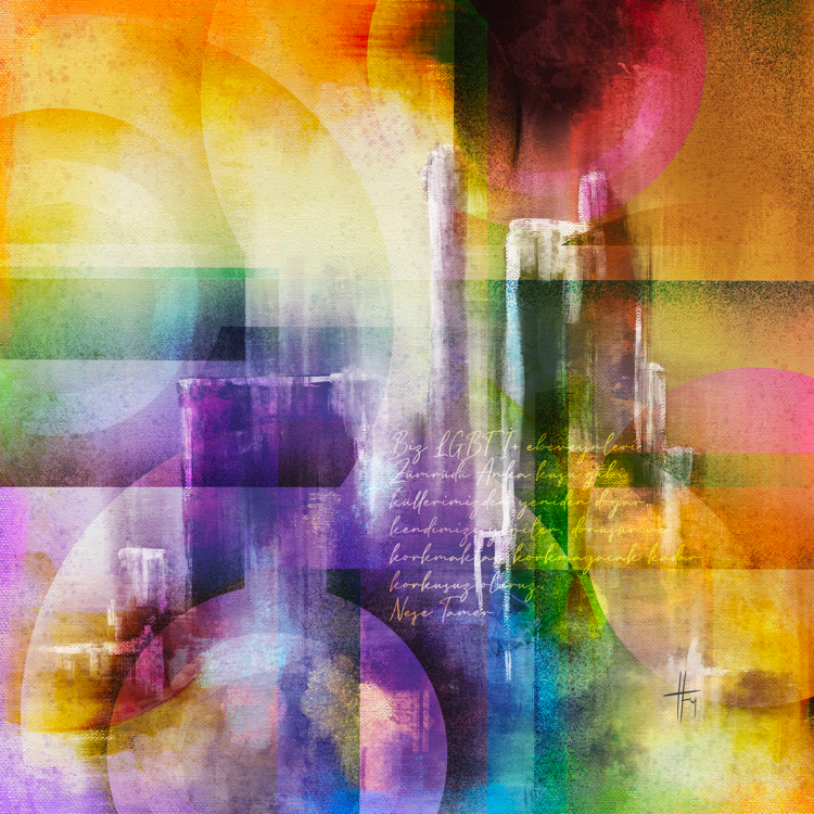 An abstract painting by Hakki Fenerci dedicated to LISTAG, parents of the LGBTI+ children in Turkey