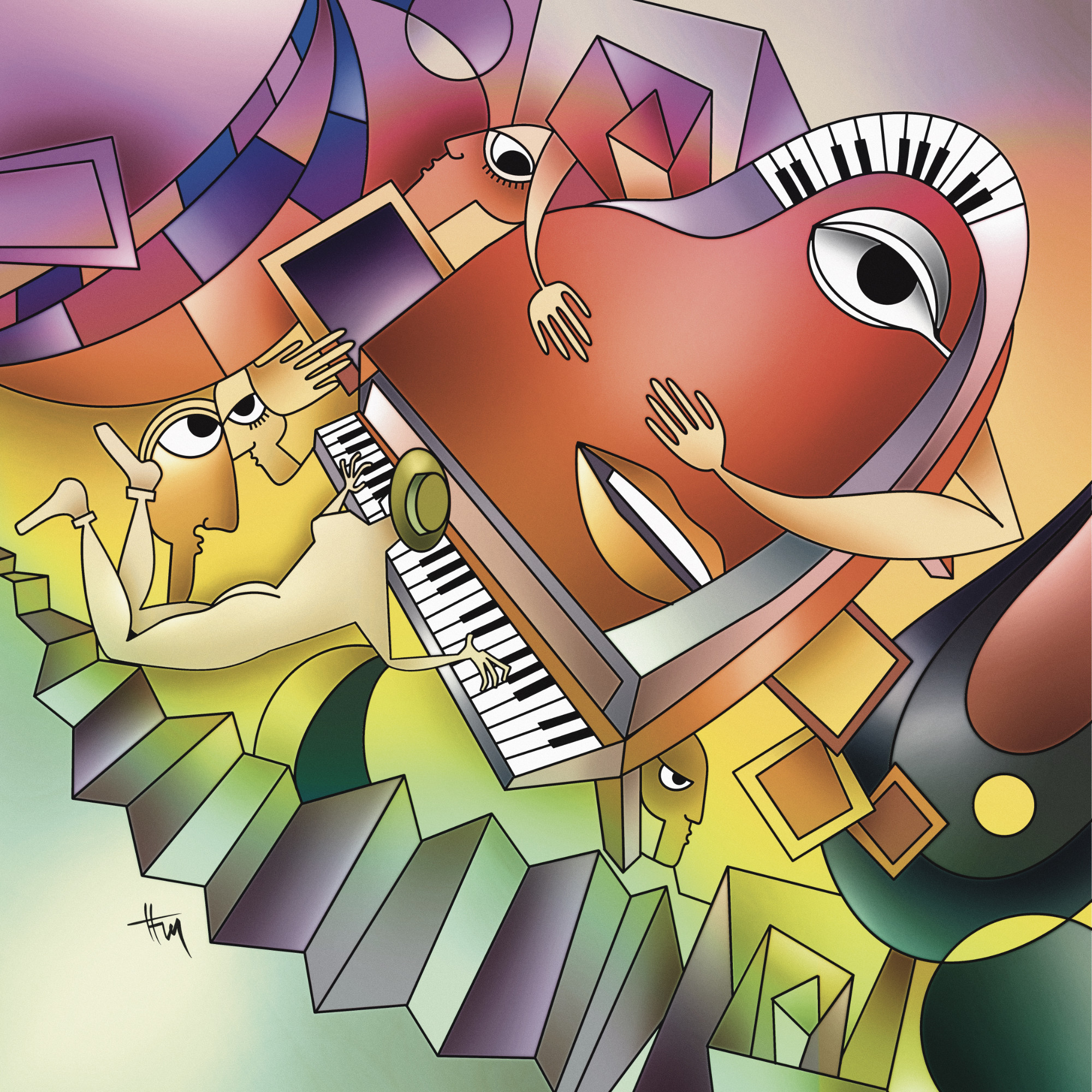 Cubist style art - Pianista - Musical instruments collection by Hakki Fenerci Art